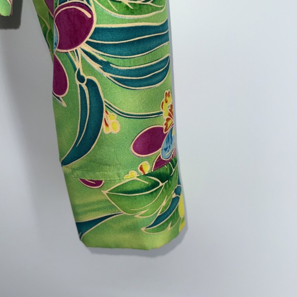 Transitions Silk Shirt Jacket Women S Green Floral Colorful Open Front Collared - Picture 5 of 8